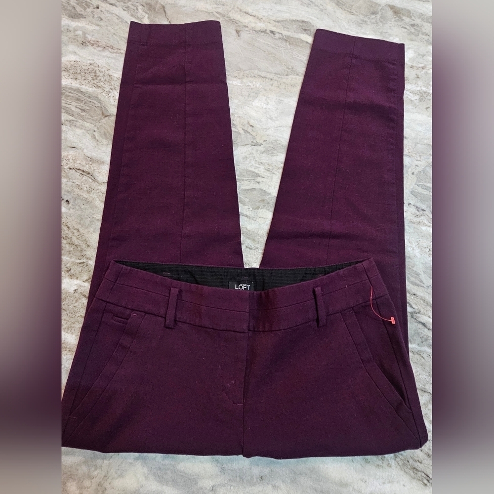 LOFT Marisa Petite Women’s Wool Blend Dress Pants Burgundy Size 4P